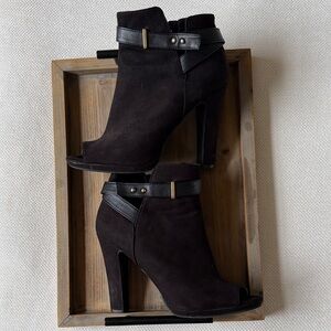 Sam & Libby Black Peep-Toe Heeled Bootie